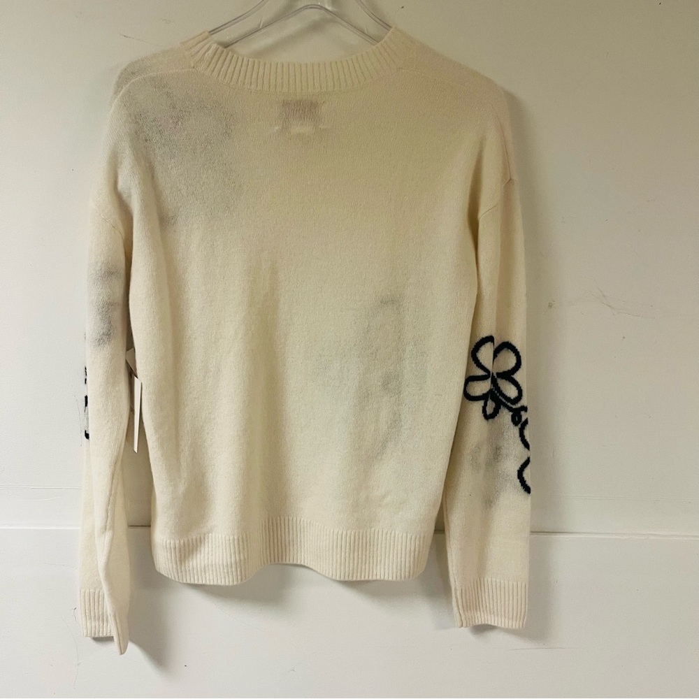 Cynthia Rowley Cream 100% cashmere sweater with black flower design - Picture 7 of 7